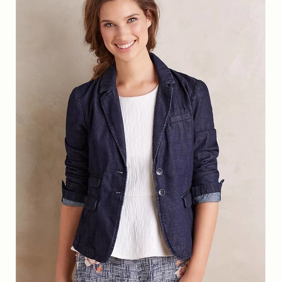Anthropologie Jackets & Blazers - ANTHROPOLOGIE PILCRO & LETTERPRESS BLUE DENIM JEAN JACKET BLAZER SZ MEDIUM